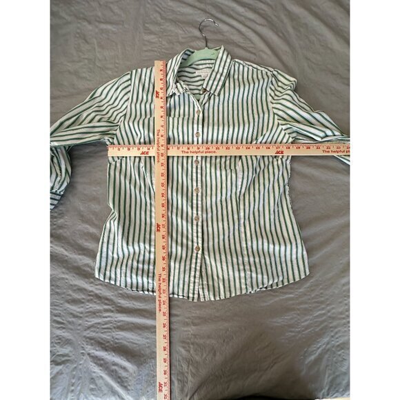 Charter Club Womens White Green Blouse 10 collared button up long sleeve cotton - Picture 6 of 6